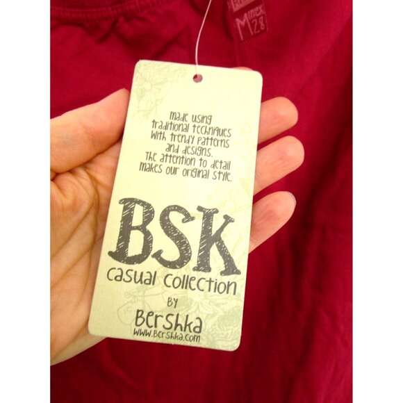 BSK Casual Connection by Bershka Women One Shoulder Top - Medium Cotton Red NWT - Picture 4 of 16